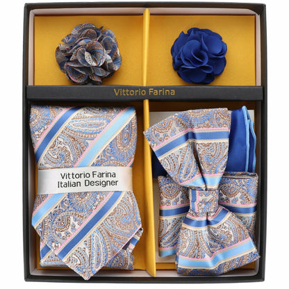 Vittorio Farina Men's Design Necktie, Bow Tie, Pocket Squares and Flower Lapel Pin in a Gift Box - Suits You Sir - GB - 116 - 