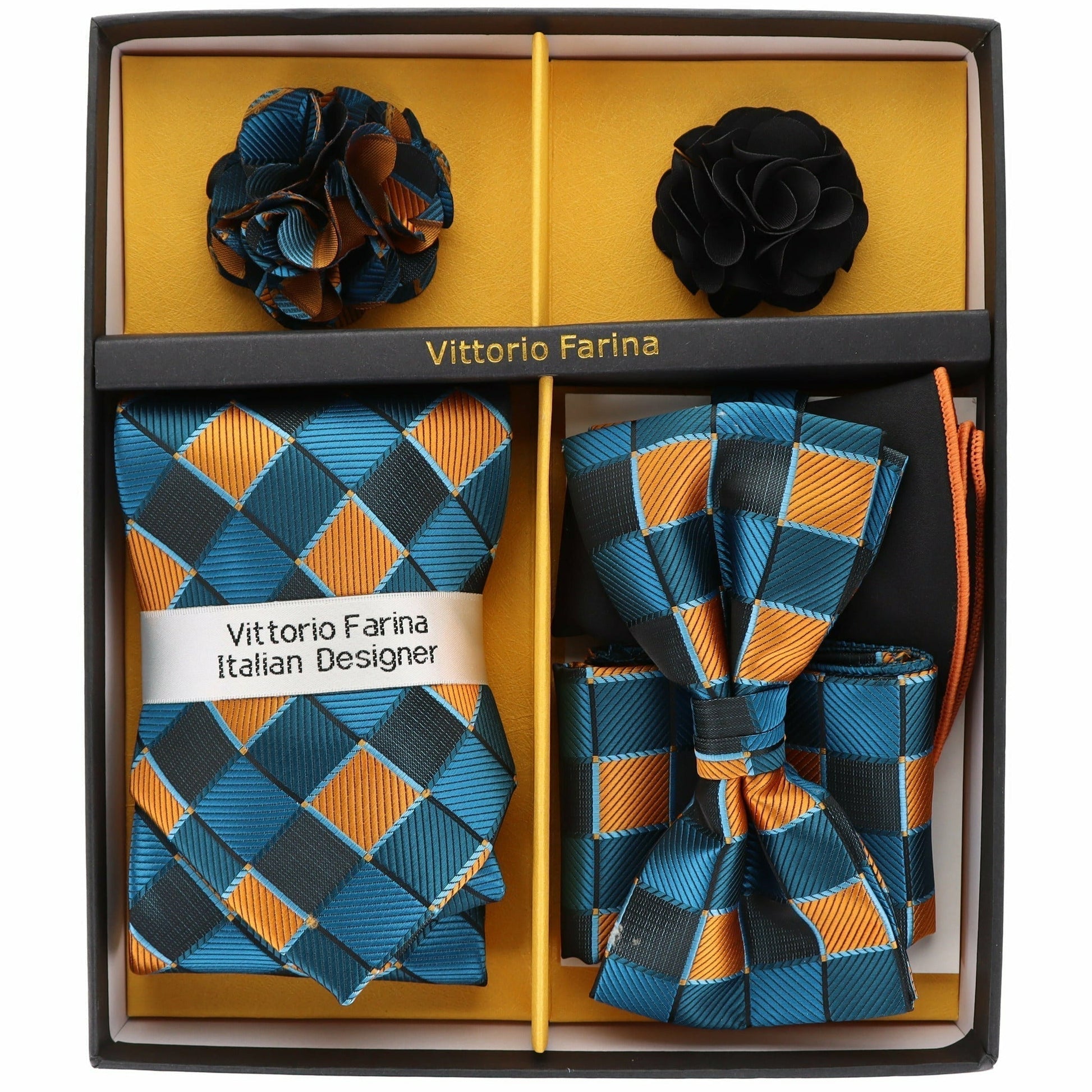Vittorio Farina Men's Design Necktie, Bow Tie, Pocket Squares and Flower Lapel Pin in a Gift Box - Suits You Sir - GB - 116 - 
