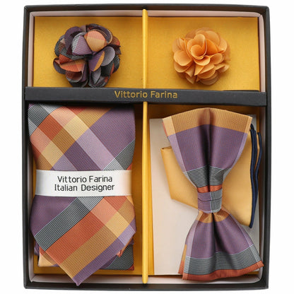 Vittorio Farina Men's Design Necktie, Bow Tie, Pocket Squares and Flower Lapel Pin in a Gift Box - Suits You Sir - GB - 116 - 