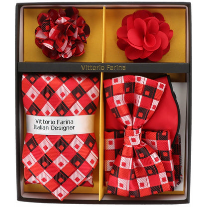 Vittorio Farina Men's Design Necktie, Bow Tie, Pocket Squares and Flower Lapel Pin in a Gift Box - Suits You Sir - GB - 117 - 