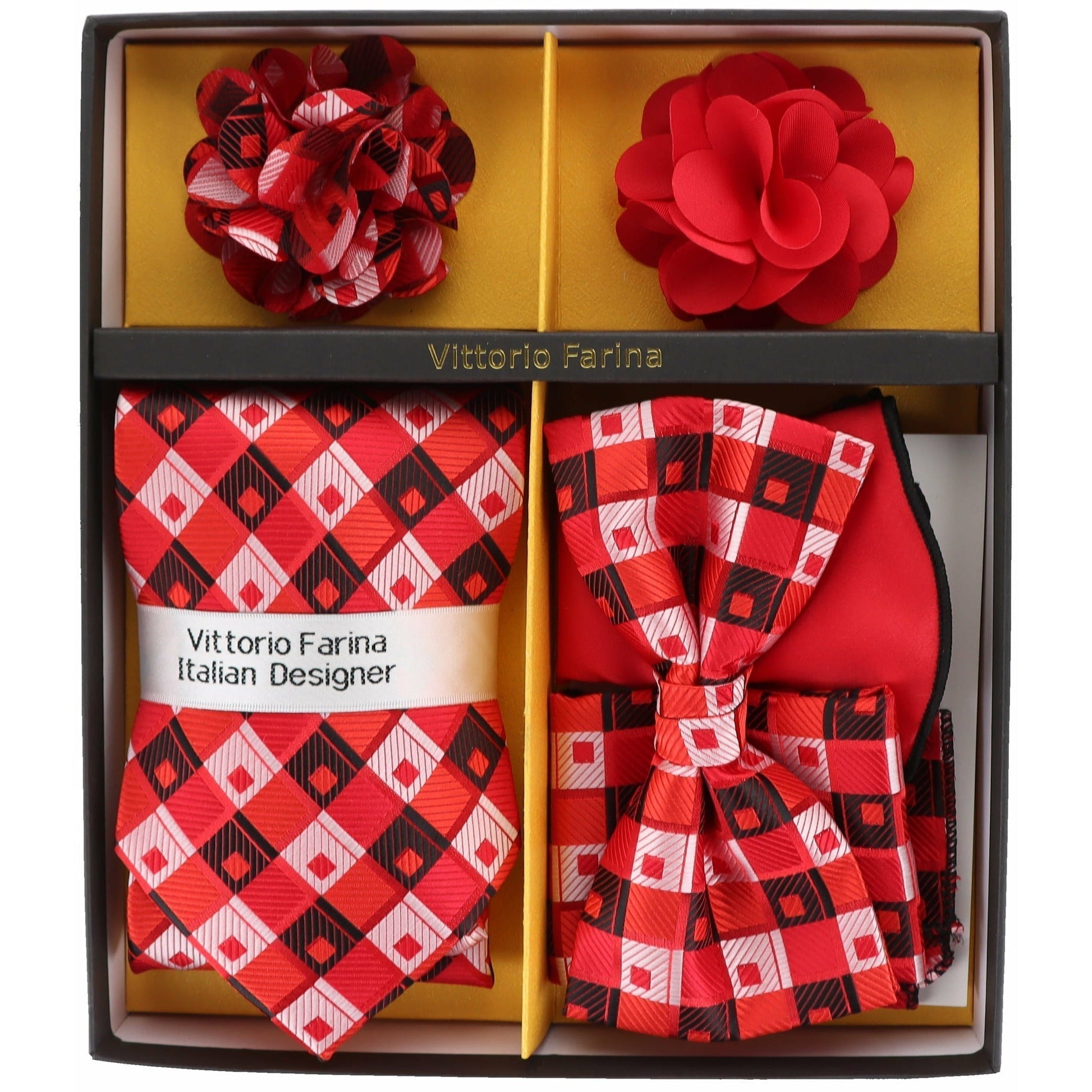 Vittorio Farina Men's Design Necktie, Bow Tie, Pocket Squares and Flower Lapel Pin in a Gift Box - Suits You Sir - GB - 117 - 