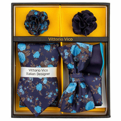 Vittorio Farina Men's Design Necktie, Bow Tie, Pocket Squares and Flower Lapel Pin in a Gift Box - Suits You Sir - GB - 117 - 