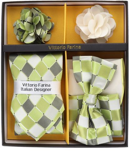 Vittorio Farina Men's Design Necktie, Bow Tie, Pocket Squares and Flower Lapel Pin in a Gift Box - Suits You Sir - GB - 21009 - 