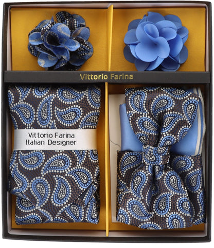 Vittorio Farina Men's Design Necktie, Bow Tie, Pocket Squares and Flower Lapel Pin in a Gift Box - Suits You Sir - GB - 21015 - 
