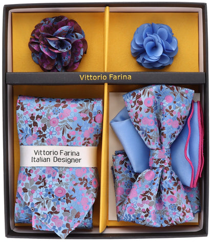Vittorio Farina Men's Design Necktie, Bow Tie, Pocket Squares and Flower Lapel Pin in a Gift Box - Suits You Sir - GB - 21017 - 