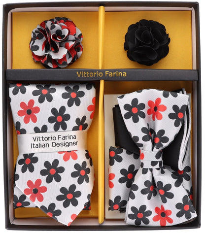 Vittorio Farina Men's Design Necktie, Bow Tie, Pocket Squares and Flower Lapel Pin in a Gift Box - Suits You Sir - GB - 21021 - 