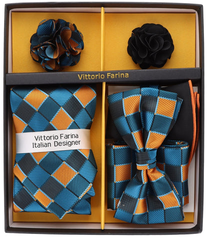 Vittorio Farina Men's Design Necktie, Bow Tie, Pocket Squares and Flower Lapel Pin in a Gift Box - Suits You Sir - GB - 21029 - 