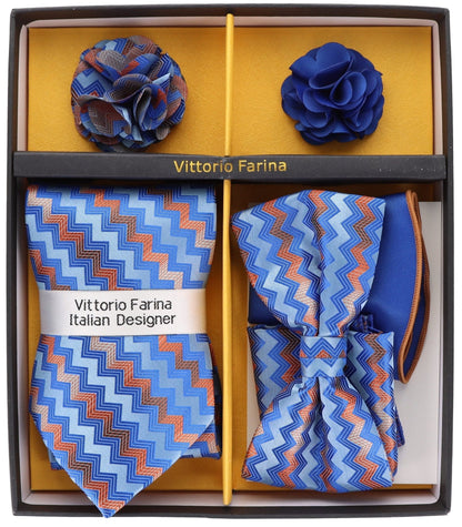 Vittorio Farina Men's Design Necktie, Bow Tie, Pocket Squares and Flower Lapel Pin in a Gift Box - Suits You Sir - GB - 21043 - 