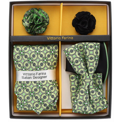 Vittorio Farina Men's Design Necktie, Bow Tie, Pocket Squares and Flower Lapel Pin in a Gift Box - Suits You Sir - GB - 21048 - 