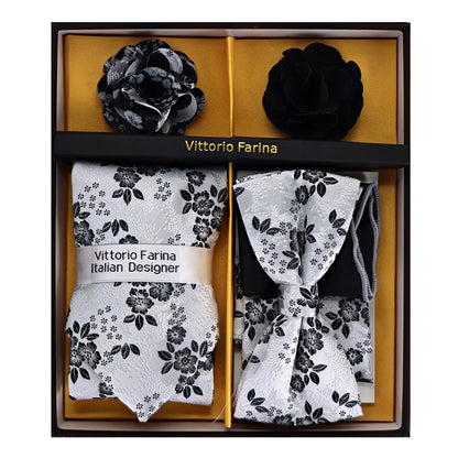 Vittorio Farina Men's Design Necktie, Bow Tie, Pocket Squares and Flower Lapel Pin in a Gift Box - Suits You Sir - GB - NHBL - D_21052 - 
