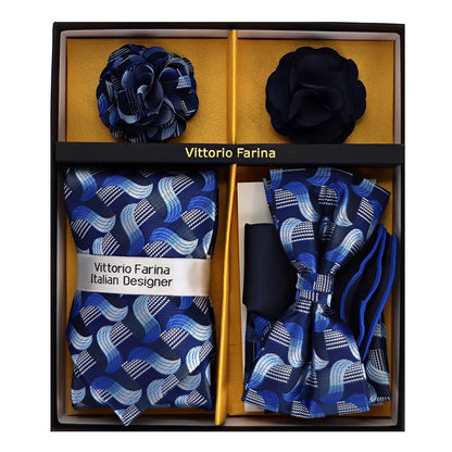 Vittorio Farina Men's Design Necktie, Bow Tie, Pocket Squares and Flower Lapel Pin in a Gift Box - Suits You Sir - GB - NHBL - D_21060 - 