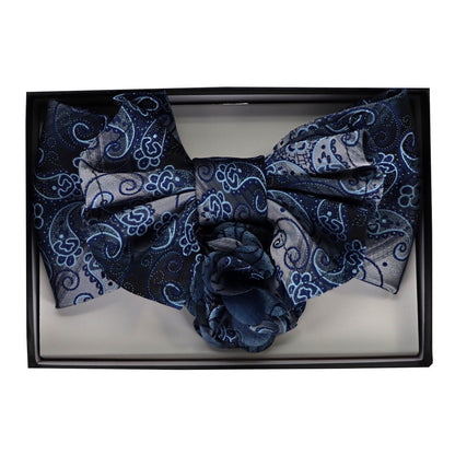Vittorio Farina Men's Design XL Bow Tie, Pocket Square and Flower Lapel Pin in Gift Box - Suits You Sir - GB - XLBHL_2131 - 