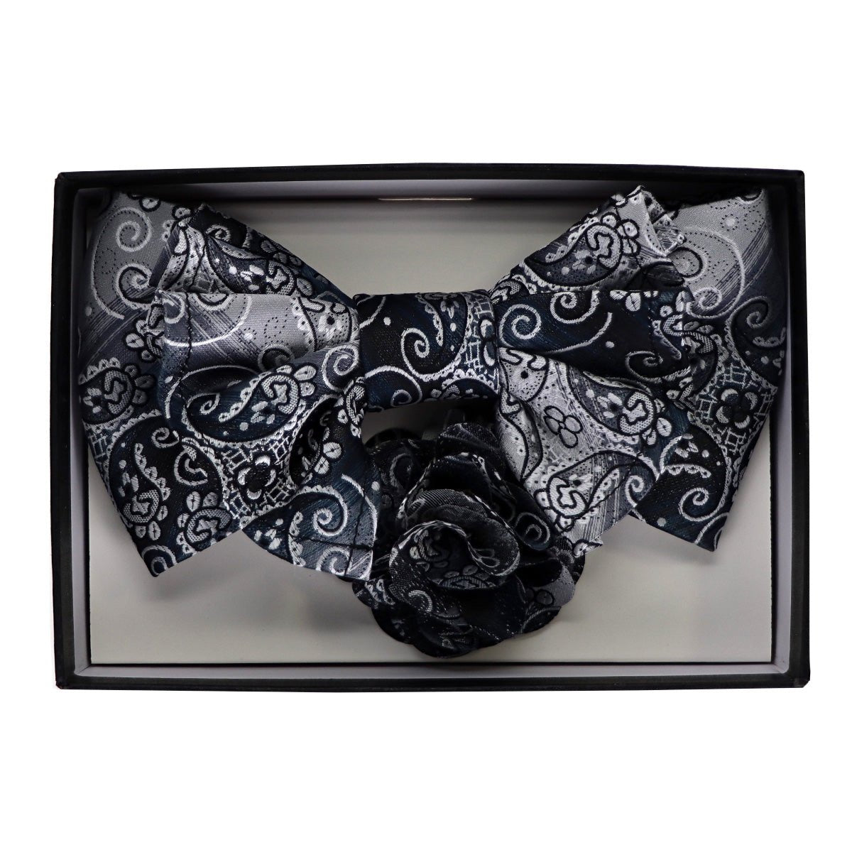 Vittorio Farina Men's Design XL Bow Tie, Pocket Square and Flower Lapel Pin in Gift Box - Suits You Sir - GB - XLBHL_2132 - 