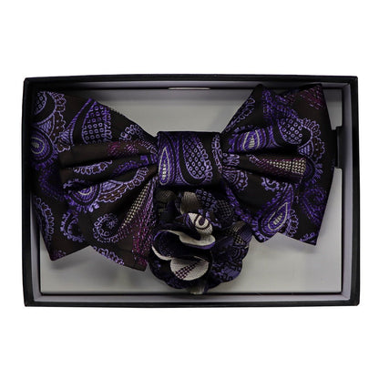 Vittorio Farina Men's Design XL Bow Tie, Pocket Square and Flower Lapel Pin in Gift Box - Suits You Sir - GB - XLBHL_2135 - 