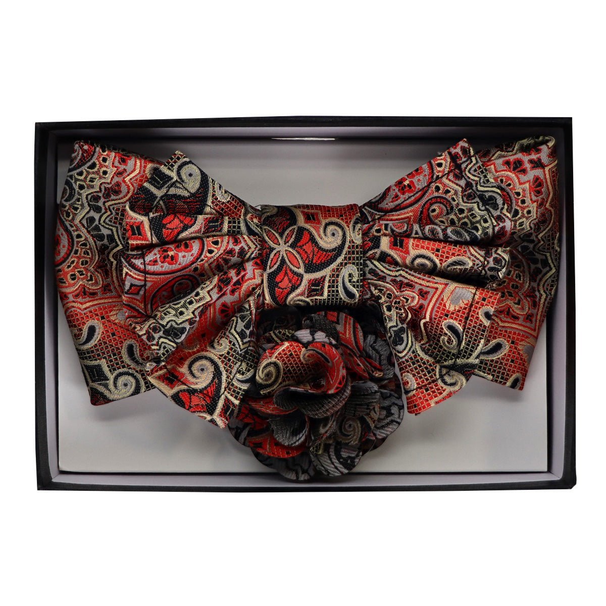 Vittorio Farina Men's Design XL Bow Tie, Pocket Square and Flower Lapel Pin in Gift Box - Suits You Sir - GB - XLBHL_2137 - 