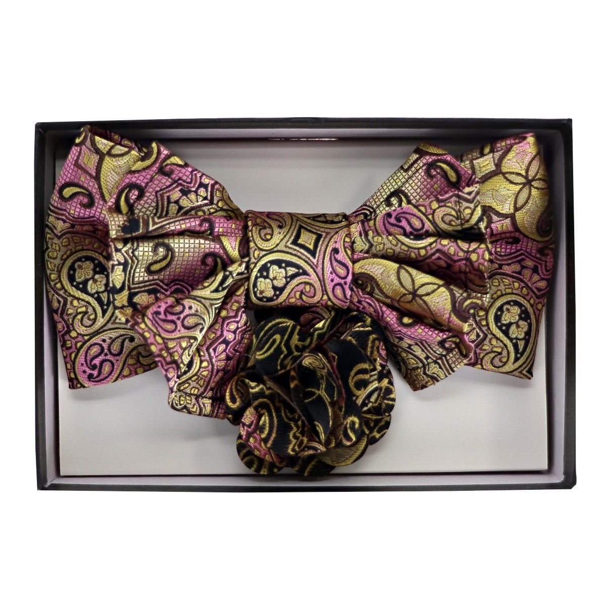 Vittorio Farina Men's Design XL Bow Tie, Pocket Square and Flower Lapel Pin in Gift Box - Suits You Sir - GB - XLBHL_2138 - 
