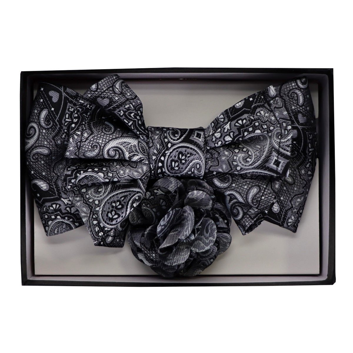 Vittorio Farina Men's Design XL Bow Tie, Pocket Square and Flower Lapel Pin in Gift Box - Suits You Sir - GB - XLBHL_2139 - 