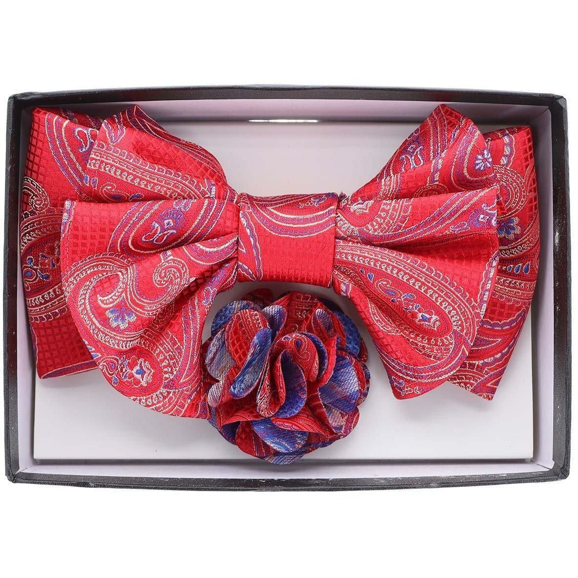 Vittorio Farina Men's Design XL Bow Tie, Pocket Square and Flower Lapel Pin in Gift Box - Suits You Sir - XL2102 - 