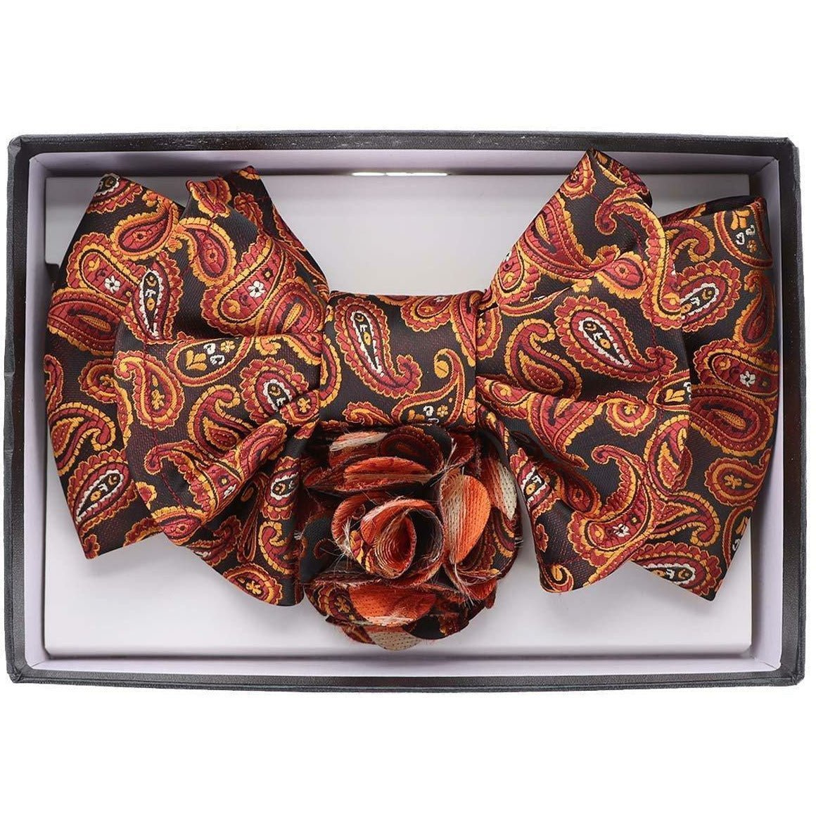 Vittorio Farina Men's Design XL Bow Tie, Pocket Square and Flower Lapel Pin in Gift Box - Suits You Sir - XL2103 - 