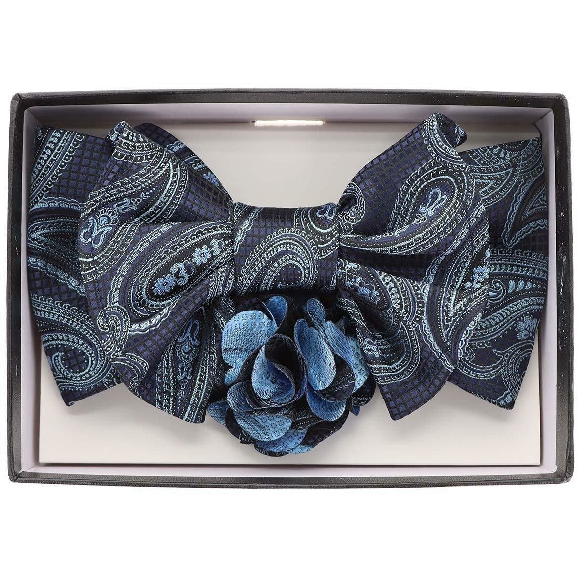 Vittorio Farina Men's Design XL Bow Tie, Pocket Square and Flower Lapel Pin in Gift Box - Suits You Sir - XL2103 - 