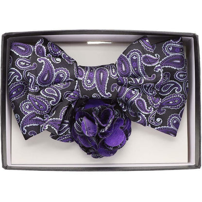 Vittorio Farina Men's Design XL Bow Tie, Pocket Square and Flower Lapel Pin in Gift Box - Suits You Sir - XL2103 - 