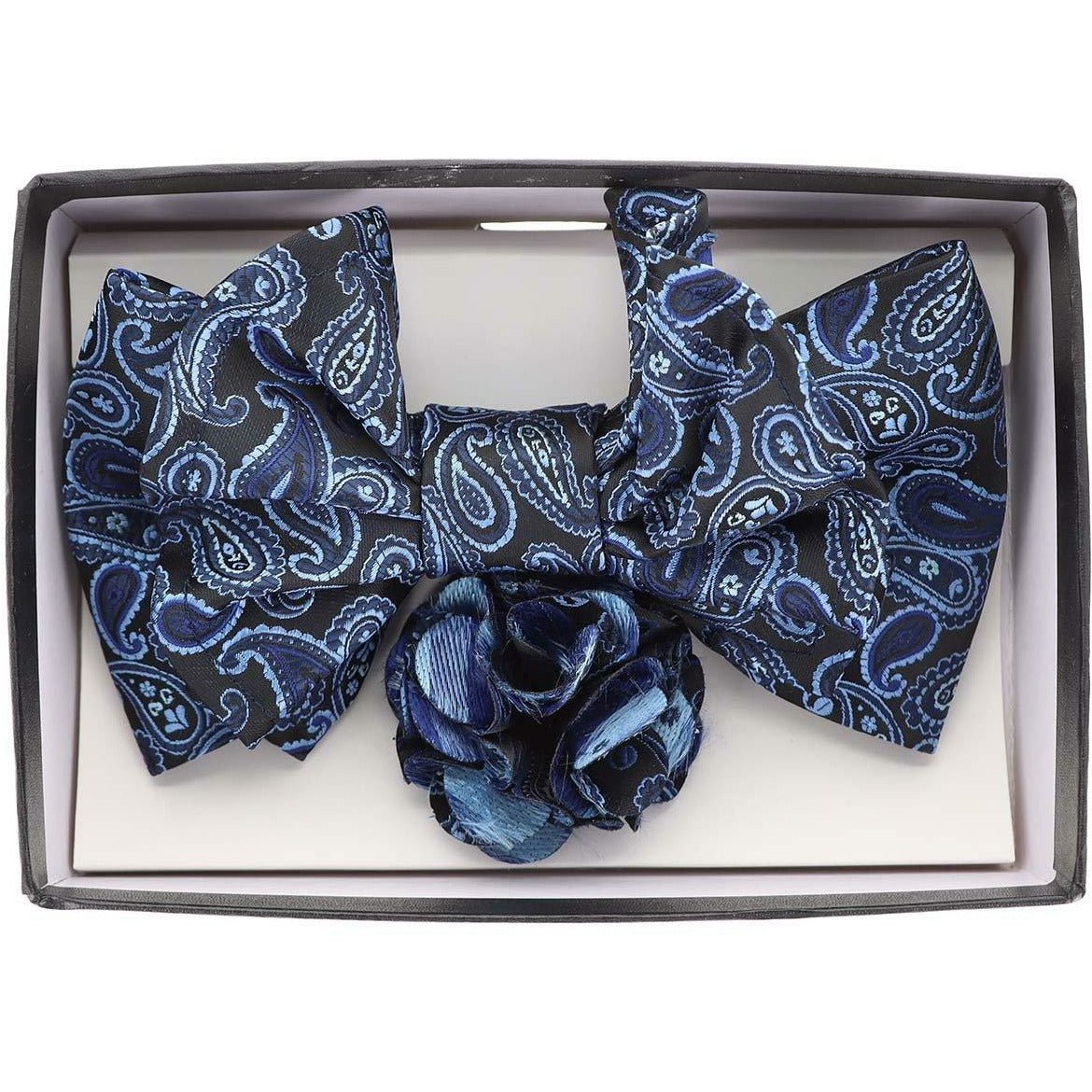 Vittorio Farina Men's Design XL Bow Tie, Pocket Square and Flower Lapel Pin in Gift Box - Suits You Sir - XL2106 - 