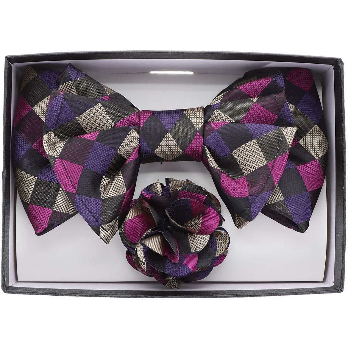 Vittorio Farina Men's Design XL Bow Tie, Pocket Square and Flower Lapel Pin in Gift Box - Suits You Sir - XL2107 - 