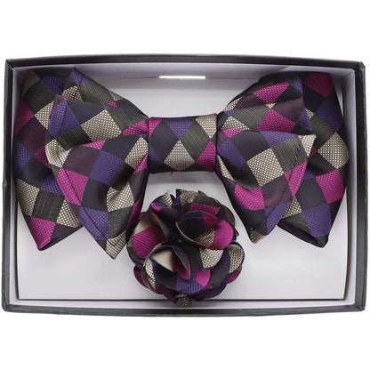 Vittorio Farina Men's Design XL Bow Tie, Pocket Square and Flower Lapel Pin in Gift Box - Suits You Sir - XL2107 - 