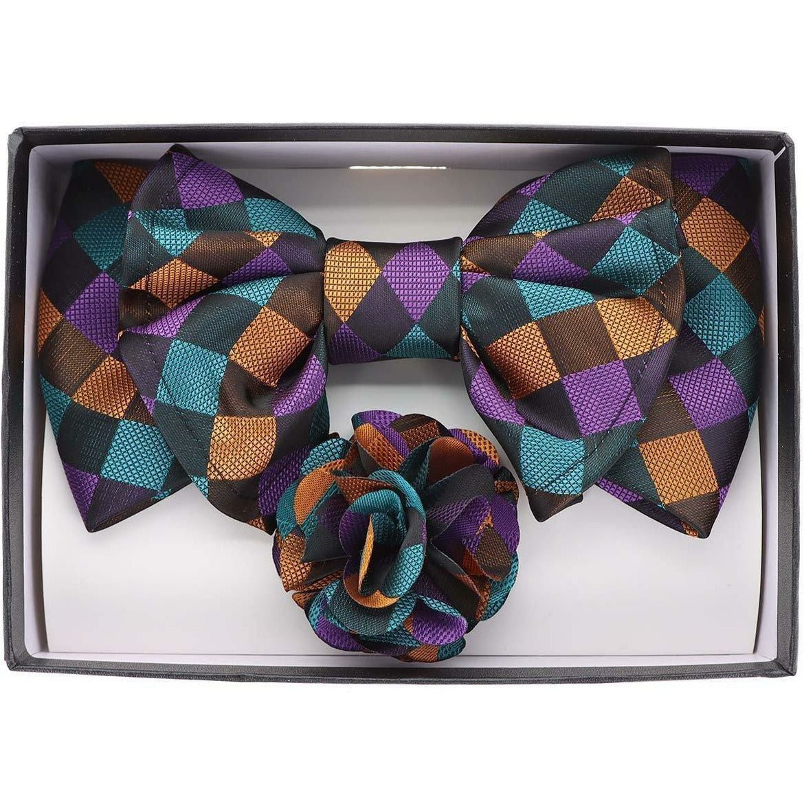 Vittorio Farina Men's Design XL Bow Tie, Pocket Square and Flower Lapel Pin in Gift Box - Suits You Sir - XL2108 - 