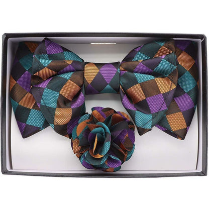 Vittorio Farina Men's Design XL Bow Tie, Pocket Square and Flower Lapel Pin in Gift Box - Suits You Sir - XL2108 - 
