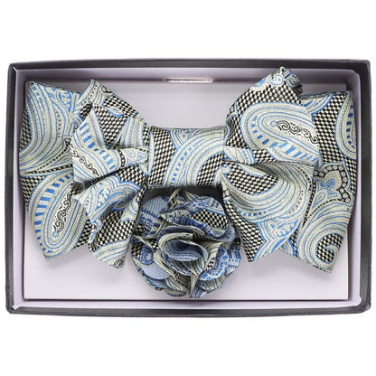 Vittorio Farina Men's Design XL Bow Tie, Pocket Square and Flower Lapel Pin in Gift Box - Suits You Sir - XL2110 - 