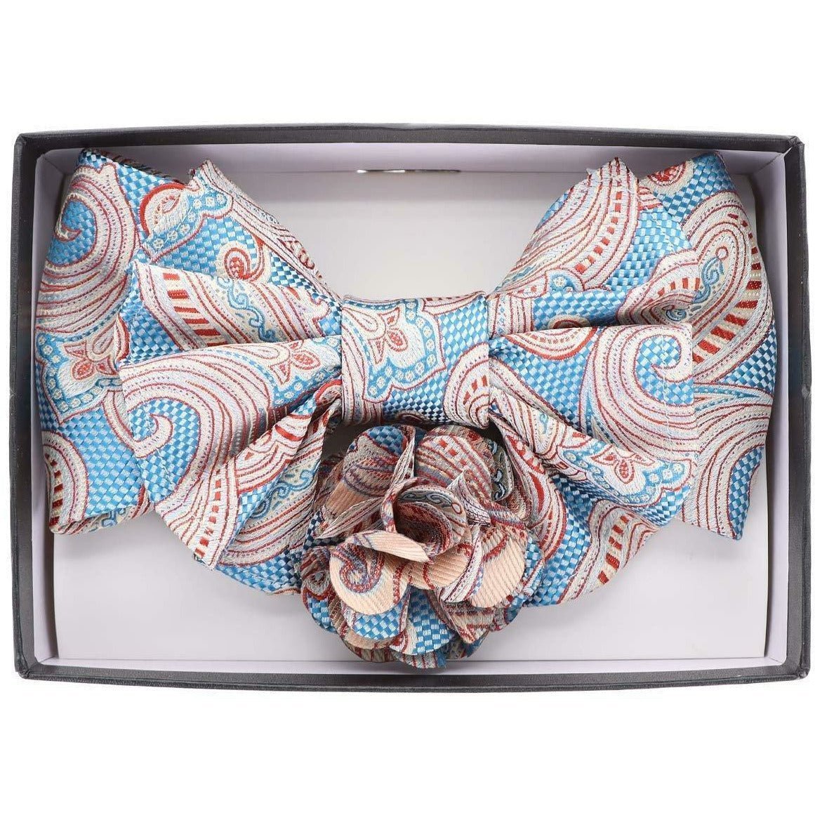 Vittorio Farina Men's Design XL Bow Tie, Pocket Square and Flower Lapel Pin in Gift Box - Suits You Sir - XL2111 - 