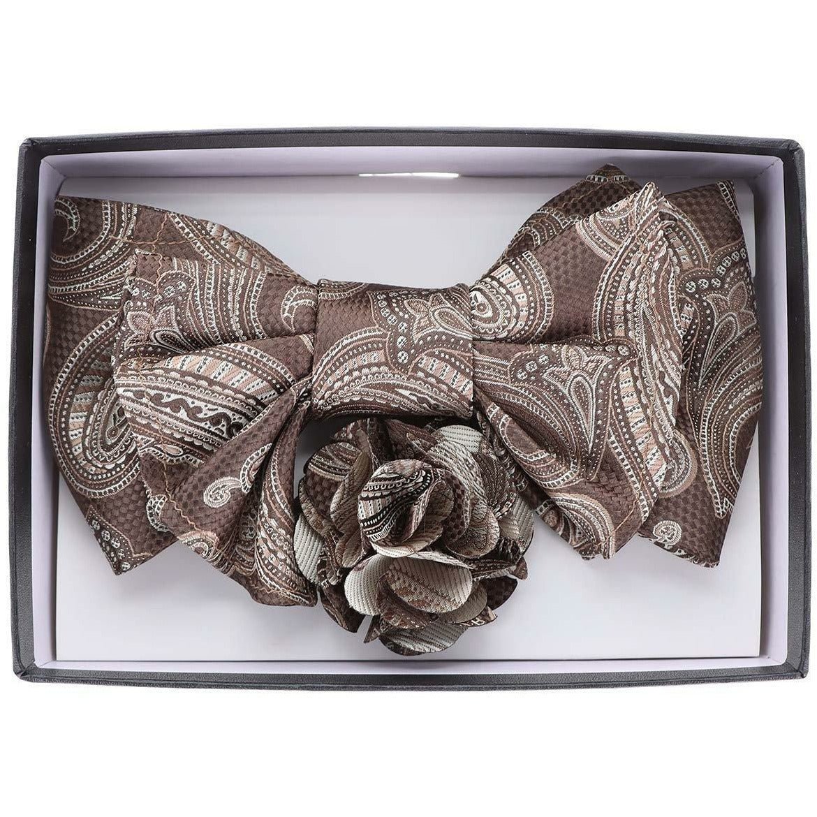 Vittorio Farina Men's Design XL Bow Tie, Pocket Square and Flower Lapel Pin in Gift Box - Suits You Sir - XL2111 - 