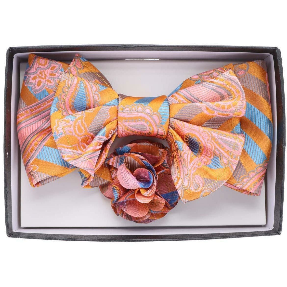 Vittorio Farina Men's Design XL Bow Tie, Pocket Square and Flower Lapel Pin in Gift Box - Suits You Sir - XL2113 - 