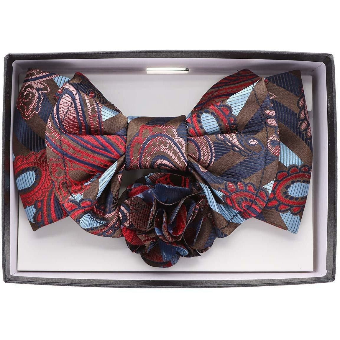 Vittorio Farina Men's Design XL Bow Tie, Pocket Square and Flower Lapel Pin in Gift Box - Suits You Sir - XL2113 - 