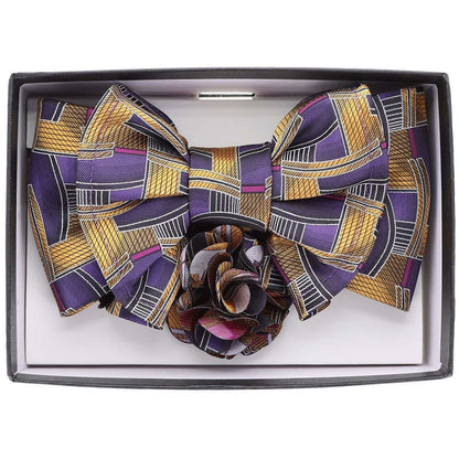 Vittorio Farina Men's Design XL Bow Tie, Pocket Square and Flower Lapel Pin in Gift Box - Suits You Sir - XL2116 - 