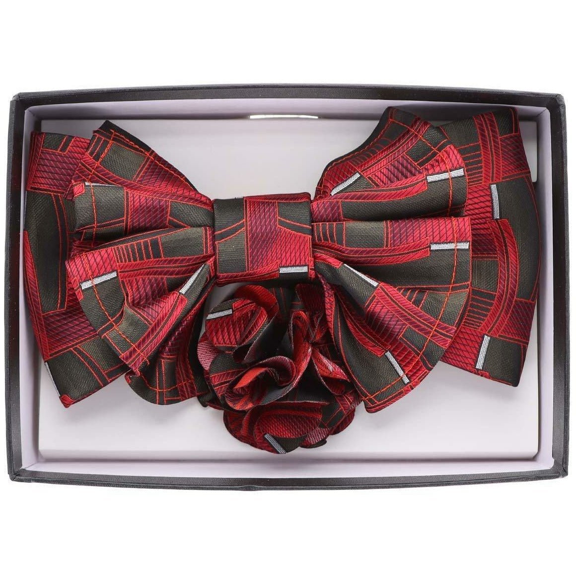 Vittorio Farina Men's Design XL Bow Tie, Pocket Square and Flower Lapel Pin in Gift Box - Suits You Sir - XL2116 - 