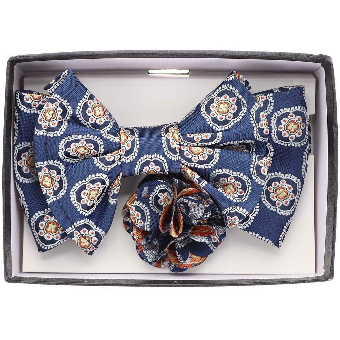 Vittorio Farina Men's Design XL Bow Tie, Pocket Square and Flower Lapel Pin in Gift Box - Suits You Sir - XL2119 - 