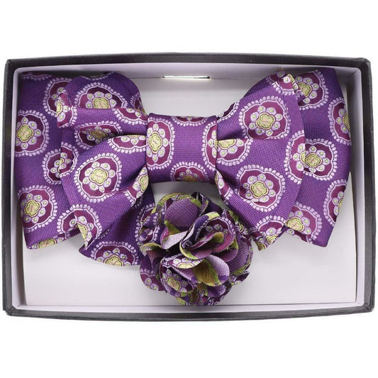 Vittorio Farina Men's Design XL Bow Tie, Pocket Square and Flower Lapel Pin in Gift Box - Suits You Sir - XL2120 - 