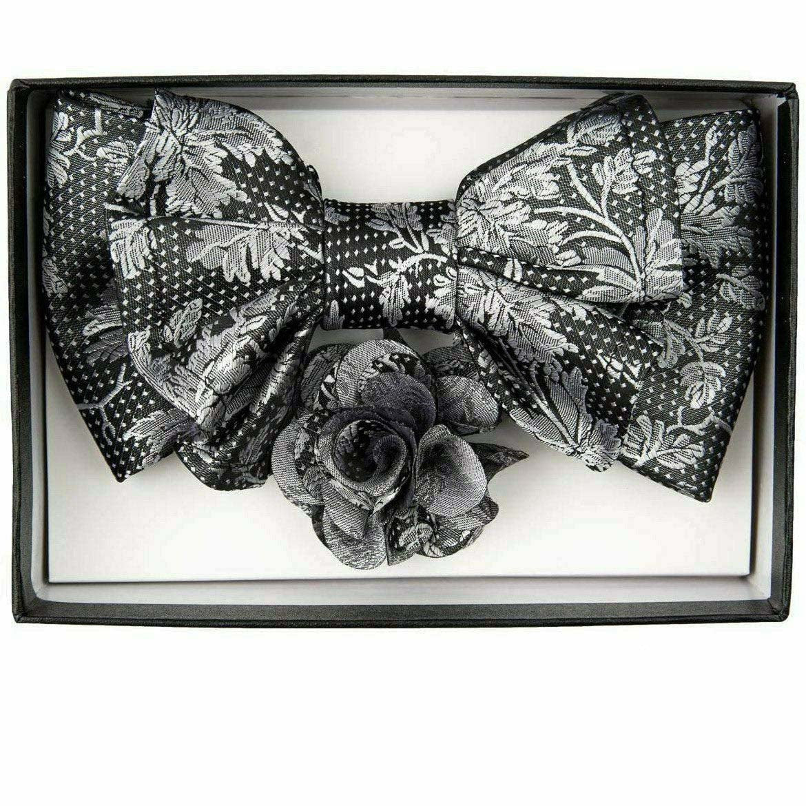 Vittorio Farina Men's Design XL Bow Tie, Pocket Square and Flower Lapel Pin in Gift Box - Suits You Sir - XL2121 - 