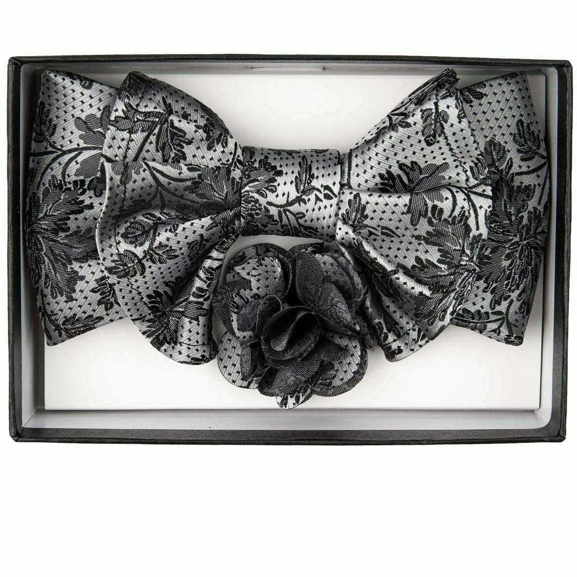 Vittorio Farina Men's Design XL Bow Tie, Pocket Square and Flower Lapel Pin in Gift Box - Suits You Sir - XL2121 - 