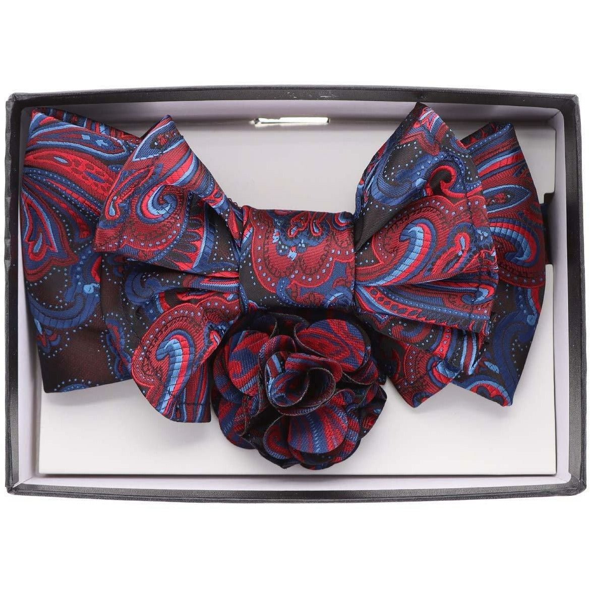 Vittorio Farina Men's Design XL Bow Tie, Pocket Square and Flower Lapel Pin in Gift Box - Suits You Sir - XL2121 - 