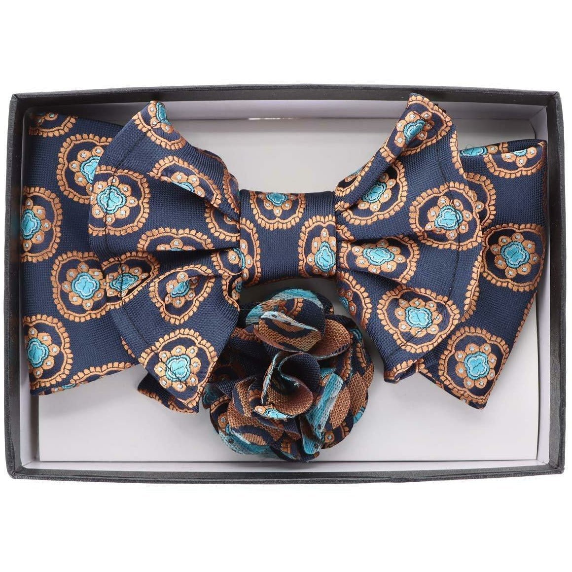 Vittorio Farina Men's Design XL Bow Tie, Pocket Square and Flower Lapel Pin in Gift Box - Suits You Sir - XL2121 - 
