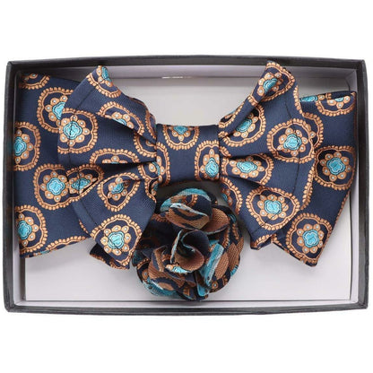 Vittorio Farina Men's Design XL Bow Tie, Pocket Square and Flower Lapel Pin in Gift Box - Suits You Sir - XL2121 - 