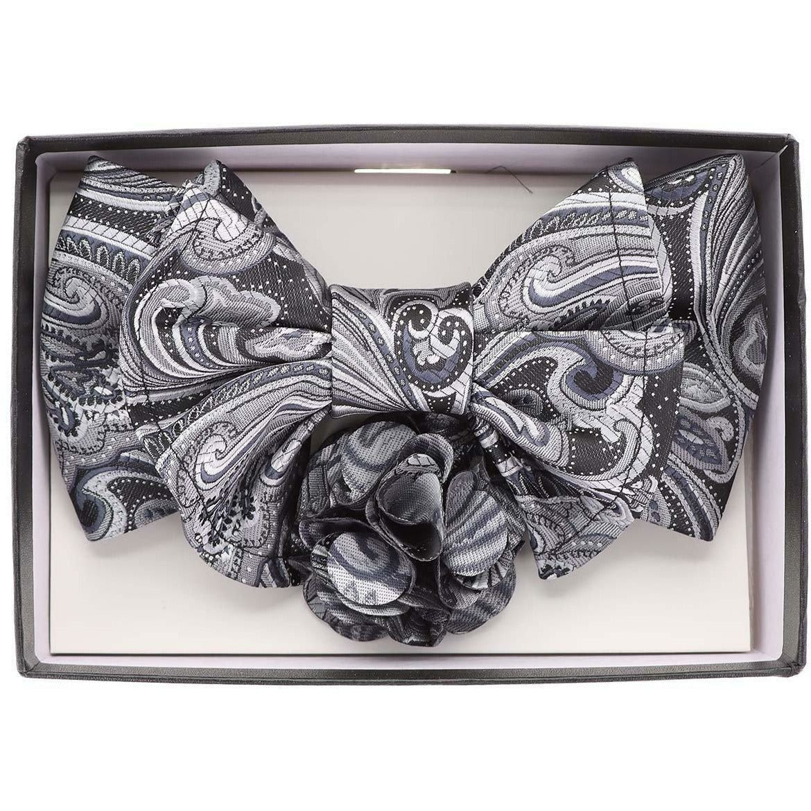 Vittorio Farina Men's Design XL Bow Tie, Pocket Square and Flower Lapel Pin in Gift Box - Suits You Sir - XL2121 - 