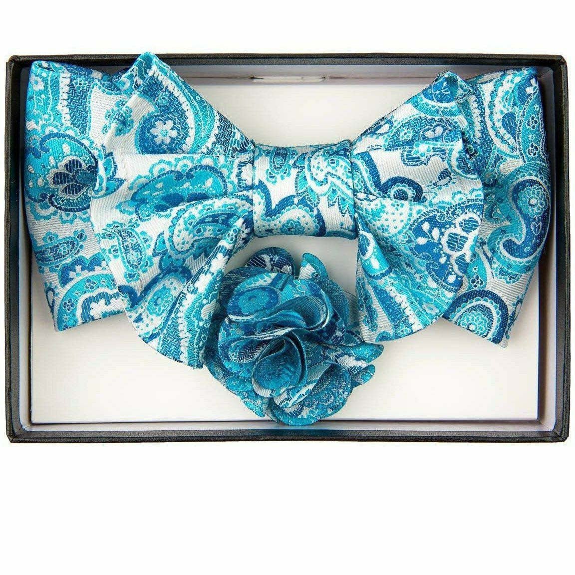 Vittorio Farina Men's Design XL Bow Tie, Pocket Square and Flower Lapel Pin in Gift Box - Suits You Sir - XL2121 - 
