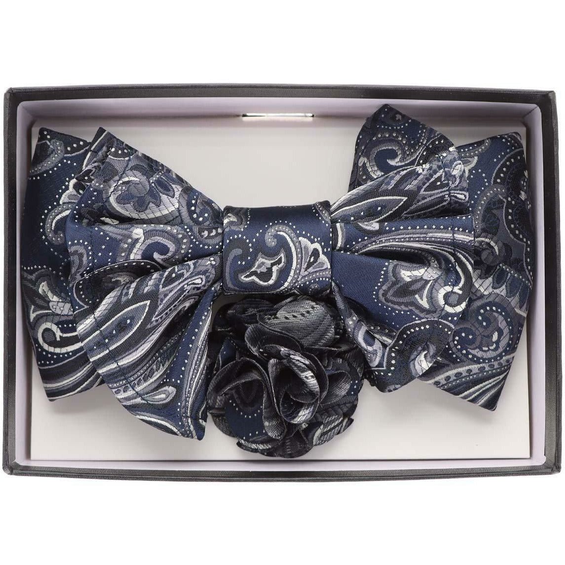 Vittorio Farina Men's Design XL Bow Tie, Pocket Square and Flower Lapel Pin in Gift Box - Suits You Sir - XL2121 - 
