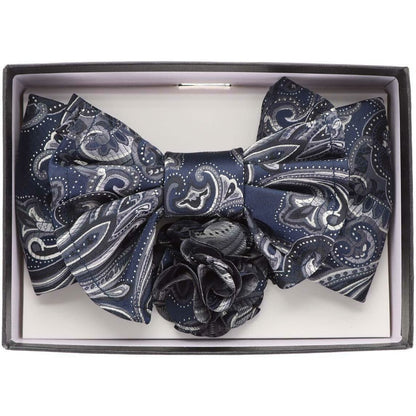 Vittorio Farina Men's Design XL Bow Tie, Pocket Square and Flower Lapel Pin in Gift Box - Suits You Sir - XL2121 - 