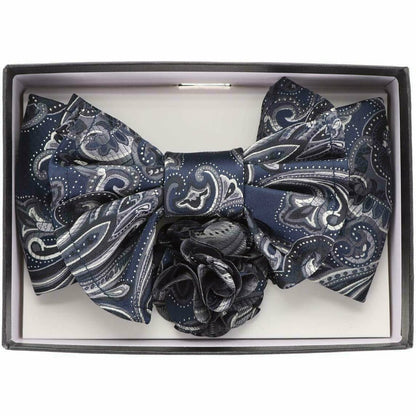 Vittorio Farina Men's Design XL Bow Tie, Pocket Square and Flower Lapel Pin in Gift Box - Suits You Sir - XL2122 - 