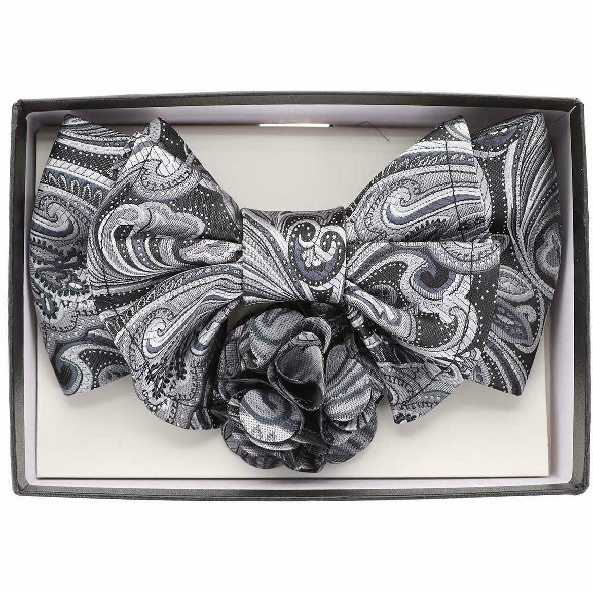 Vittorio Farina Men's Design XL Bow Tie, Pocket Square and Flower Lapel Pin in Gift Box - Suits You Sir - XL2123 - 